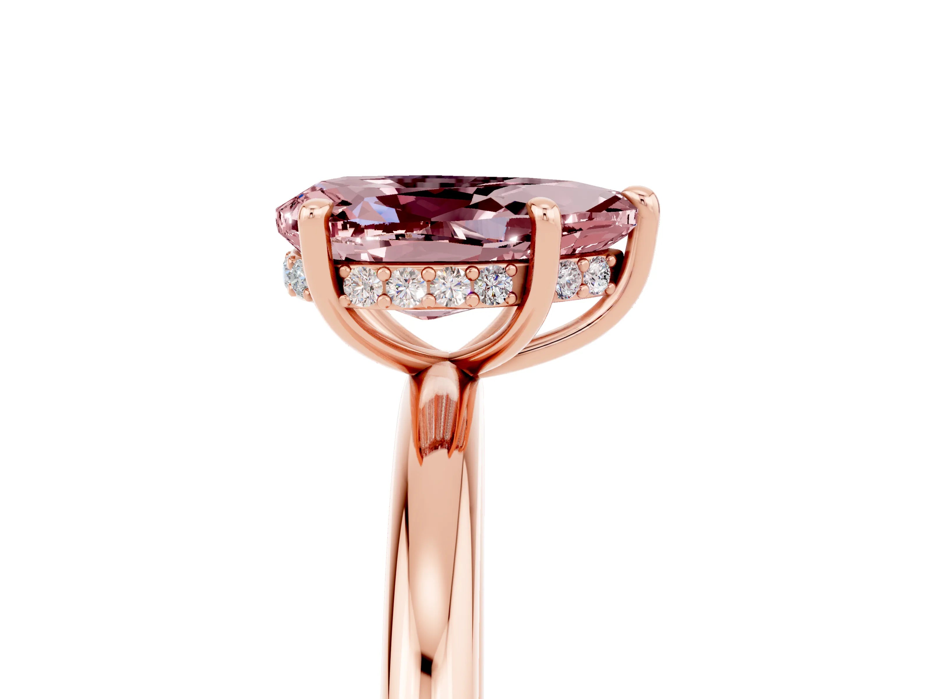 Rose gold Pear Cut Morganite Solitaire Ring with Thin Band and Four-Prong Setting_17