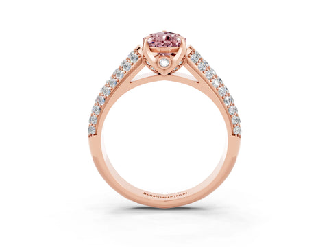 Rose gold Pear Cut Morganite Solitaire Ring with Three-Row Pavé Band and Four-Prong Setting_15