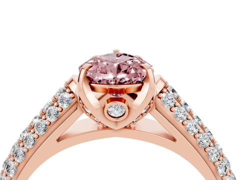 Rose gold Pear Cut Morganite Solitaire Ring with Three-Row Pavé Band and Four-Prong Setting_16