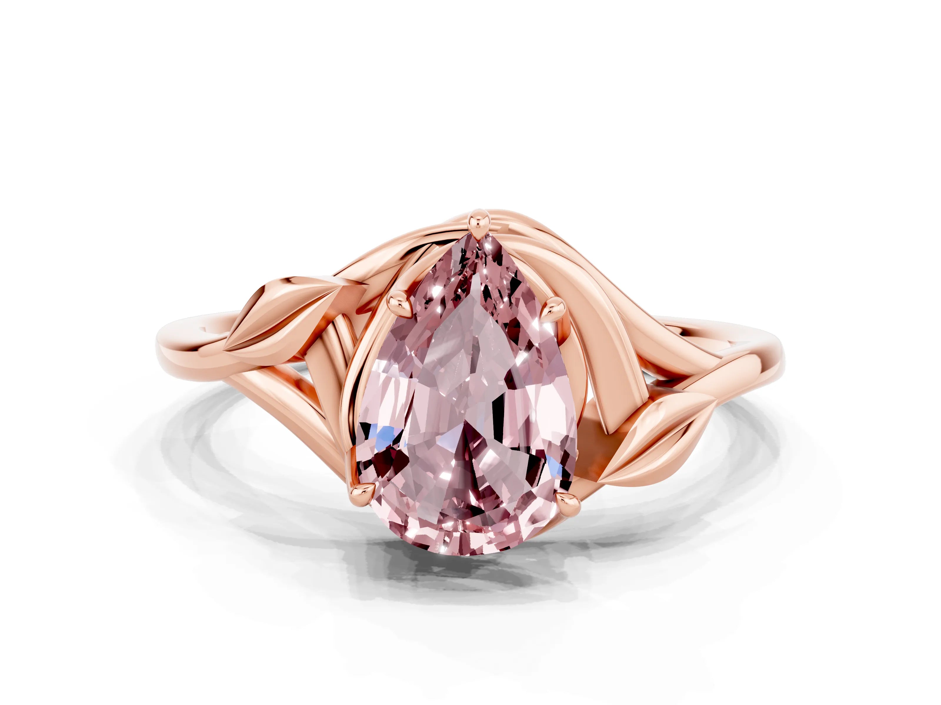 Rose gold Pear Cut Morganite Solitaire Ring with Twist Band and Four-Prong Setting_24
