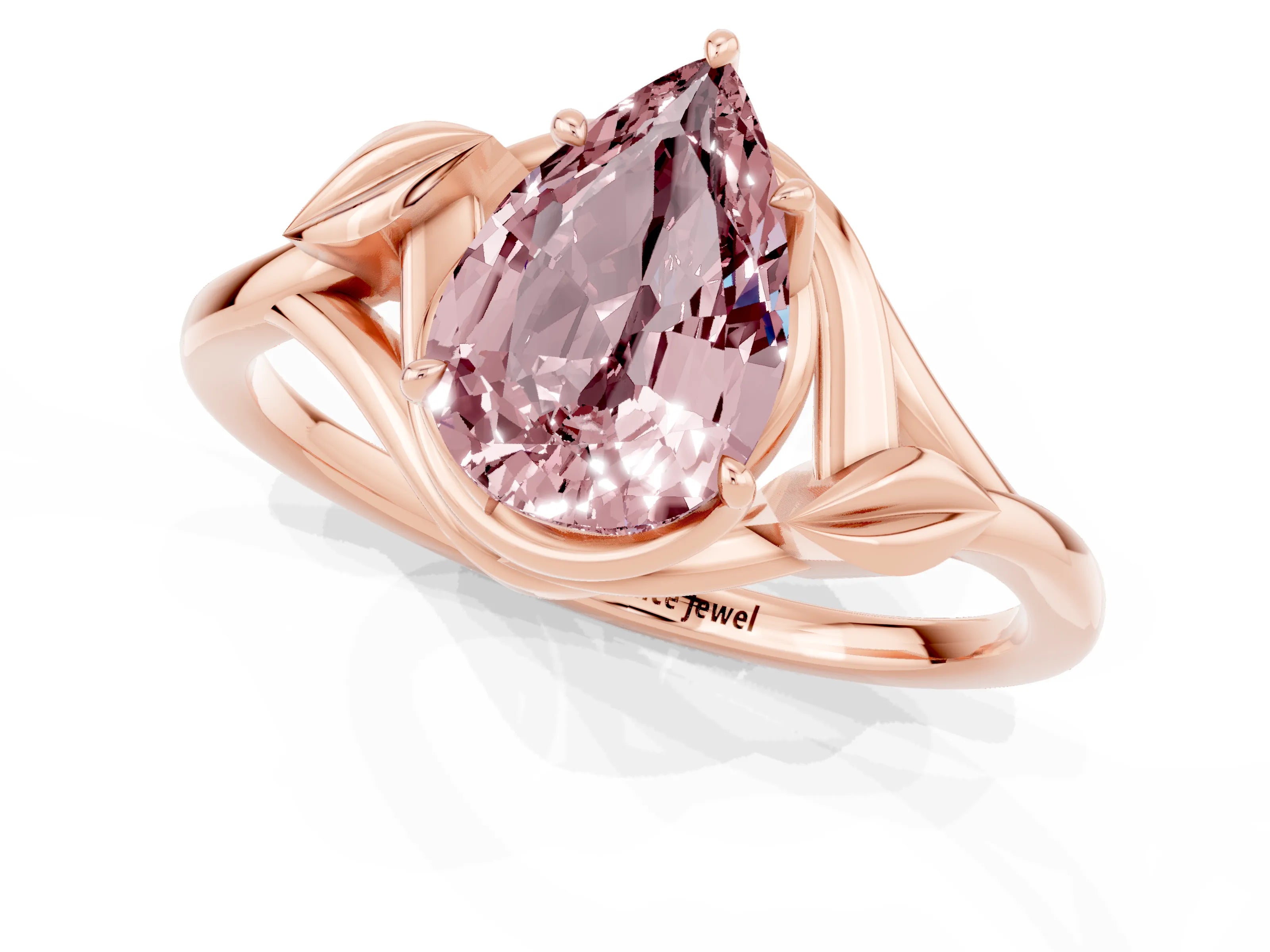 Rose gold Pear Cut Morganite Solitaire Ring with Twist Band and Four-Prong Setting_25