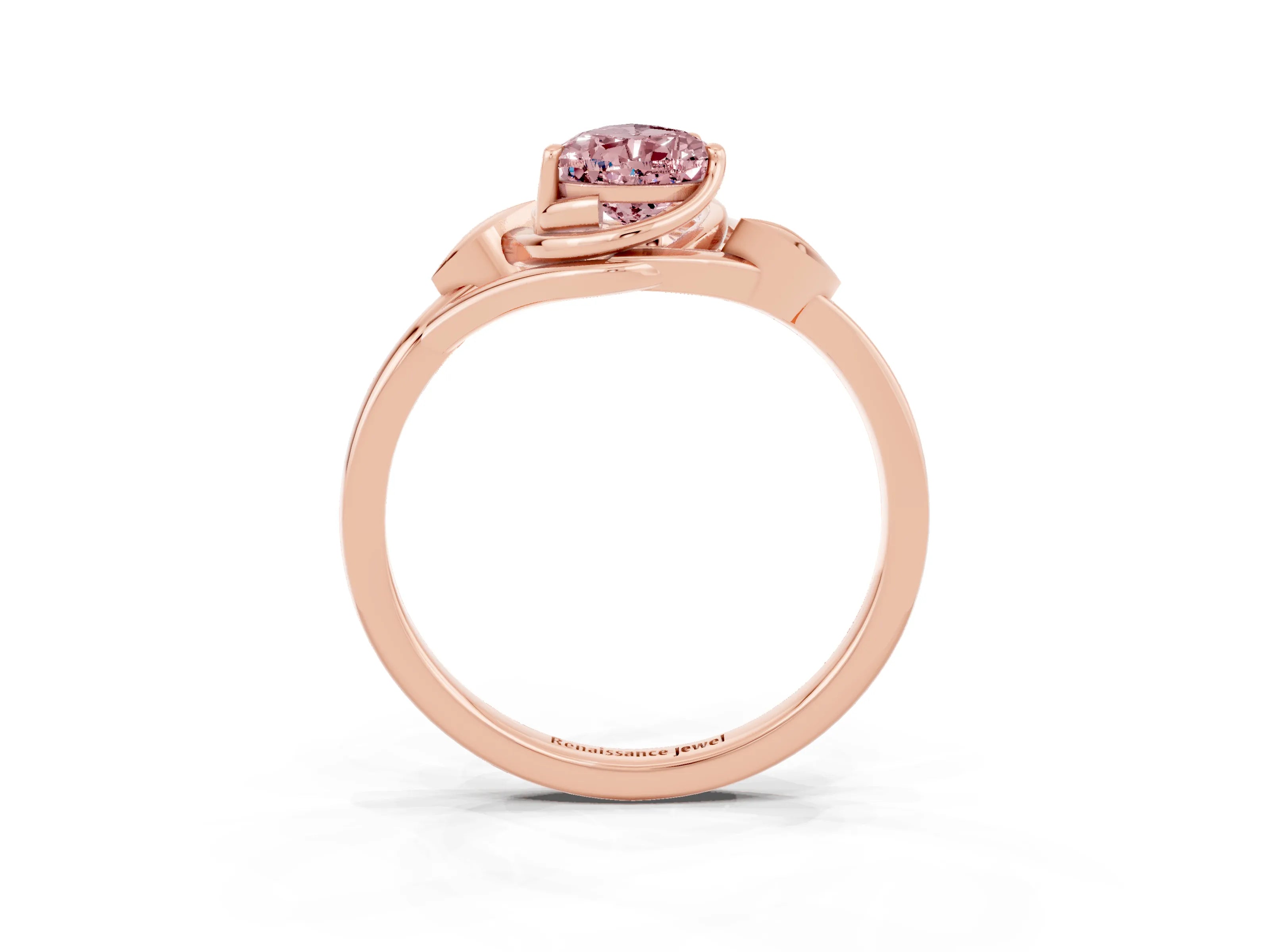 Rose gold Pear Cut Morganite Solitaire Ring with Twist Band and Four-Prong Setting_27