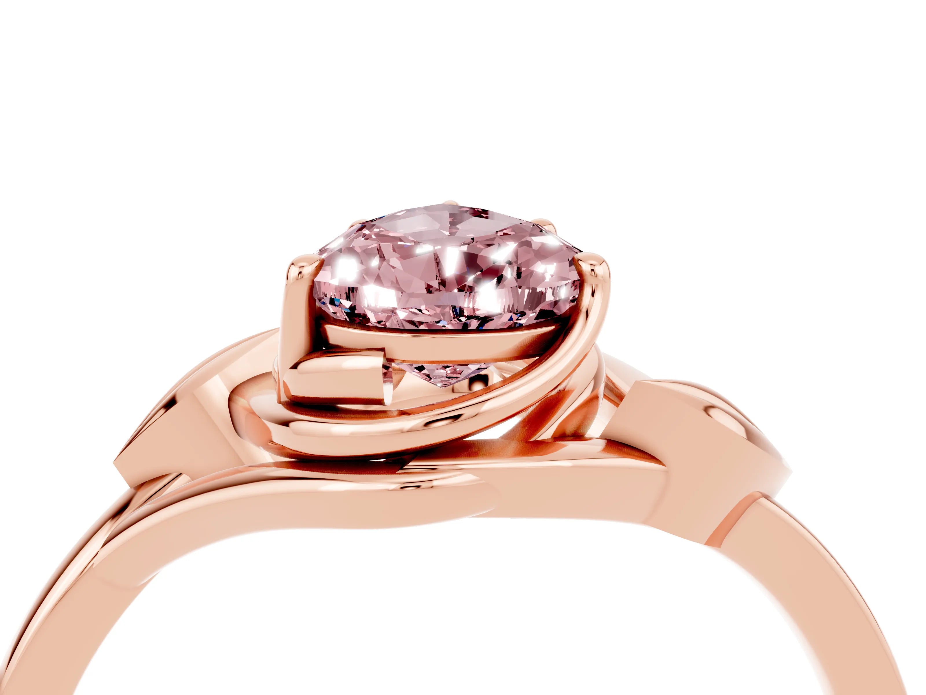 Rose gold Pear Cut Morganite Solitaire Ring with Twist Band and Four-Prong Setting_28