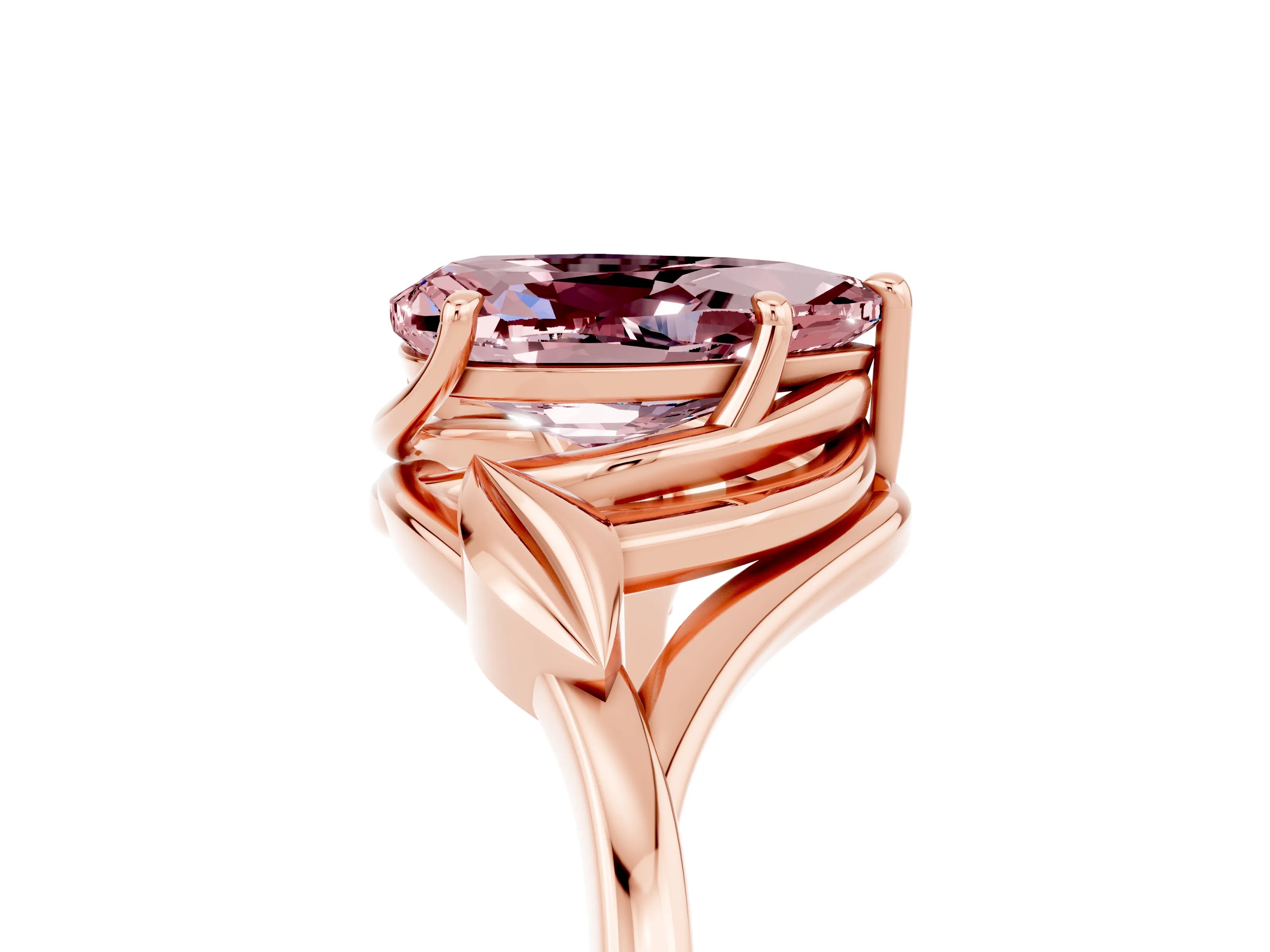 Rose gold Pear Cut Morganite Solitaire Ring with Twist Band and Four-Prong Setting_29
