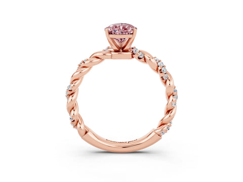 Rose gold Pear Cut Morganite Solitaire Ring with Twisted Band and Pavé Accents_3