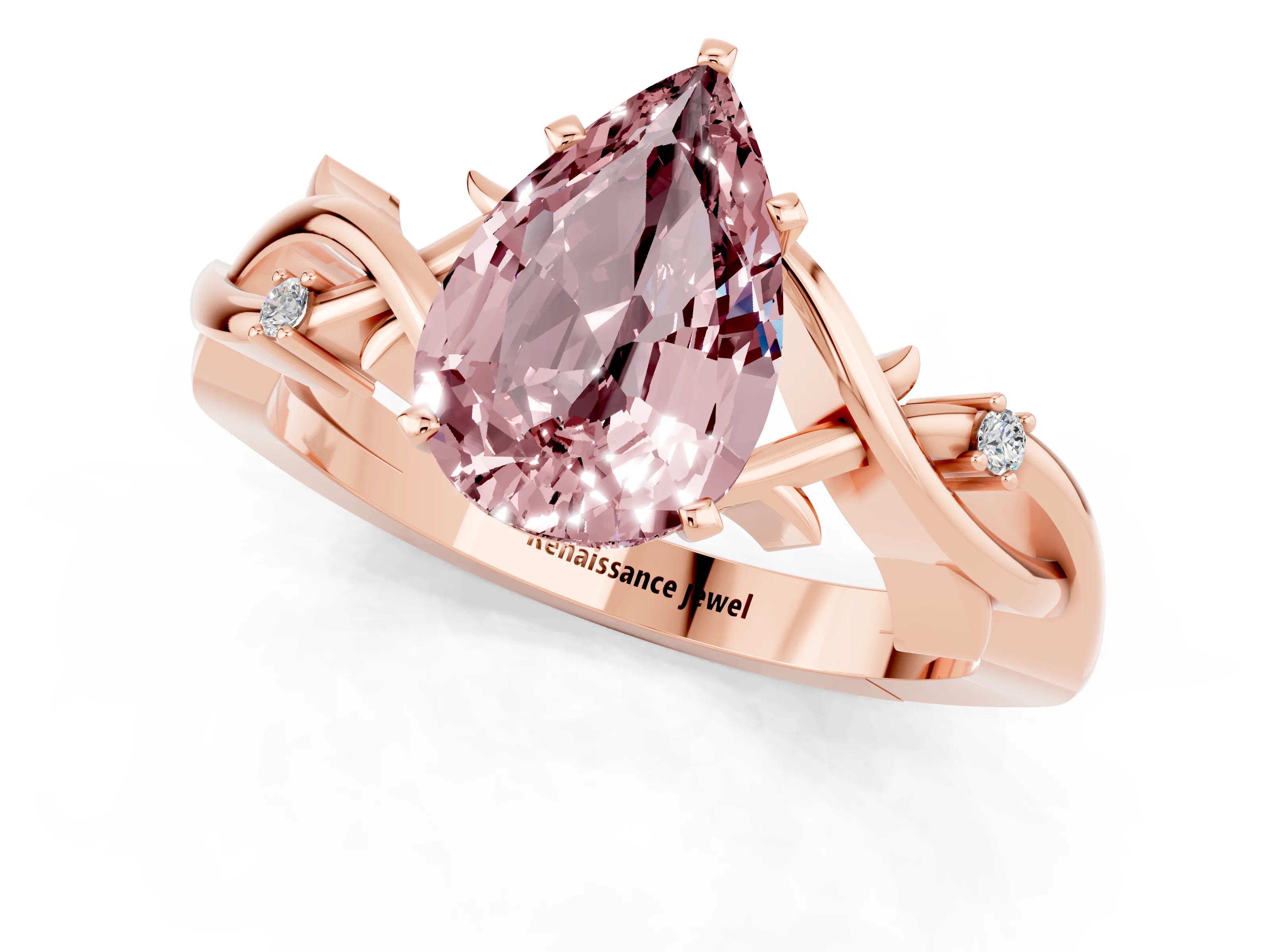 Rose gold Pear Cut Morganite Solitaire Ring with Twisted Band and Prong Setting_1