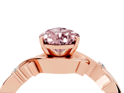 Rose gold Pear Cut Morganite Solitaire Ring with Twisted Band and Prong Setting_4
