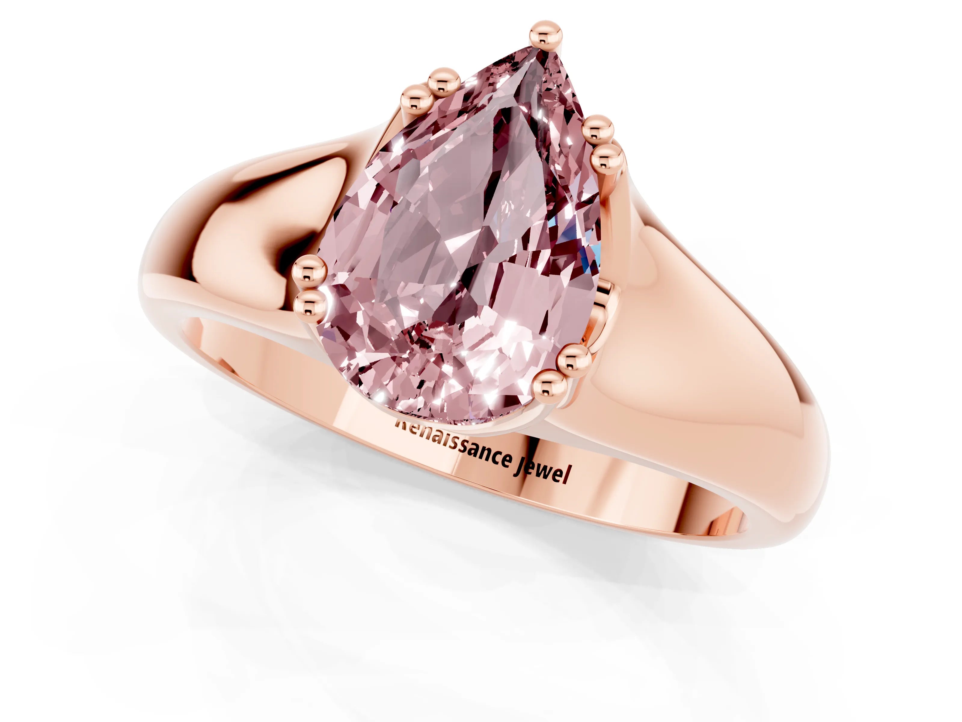 Rose gold Pear Cut Morganite Solitaire Ring with Wide Band and Prong Setting_1
