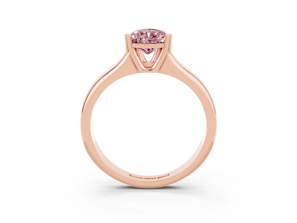 Rose gold Pear Cut Morganite Solitaire Ring with Wide Band and Prong Setting