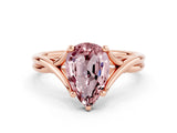 Rose gold Pear Cut Morganite Solitaire Twist Band Prong Setting Ring_36
