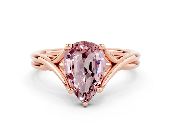 Rose gold Pear Cut Morganite Solitaire Twist Band Prong Setting Ring