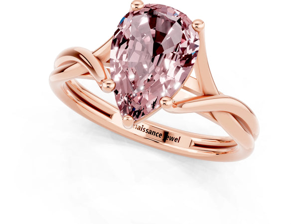 Rose gold Pear Cut Morganite Solitaire Twist Band Prong Setting Ring