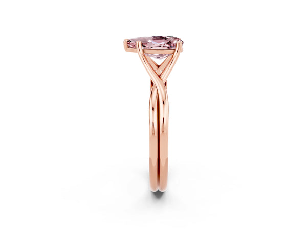 Rose gold Pear Cut Morganite Solitaire Twist Band Prong Setting Ring