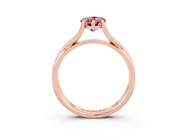Rose gold Pear Cut Morganite Solitaire Twist Band Prong Setting Ring