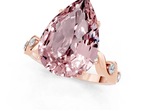 Rose gold Pear Cut Morganite Solitaire Twisted Band with Round  Accents and Prong Setting_13
