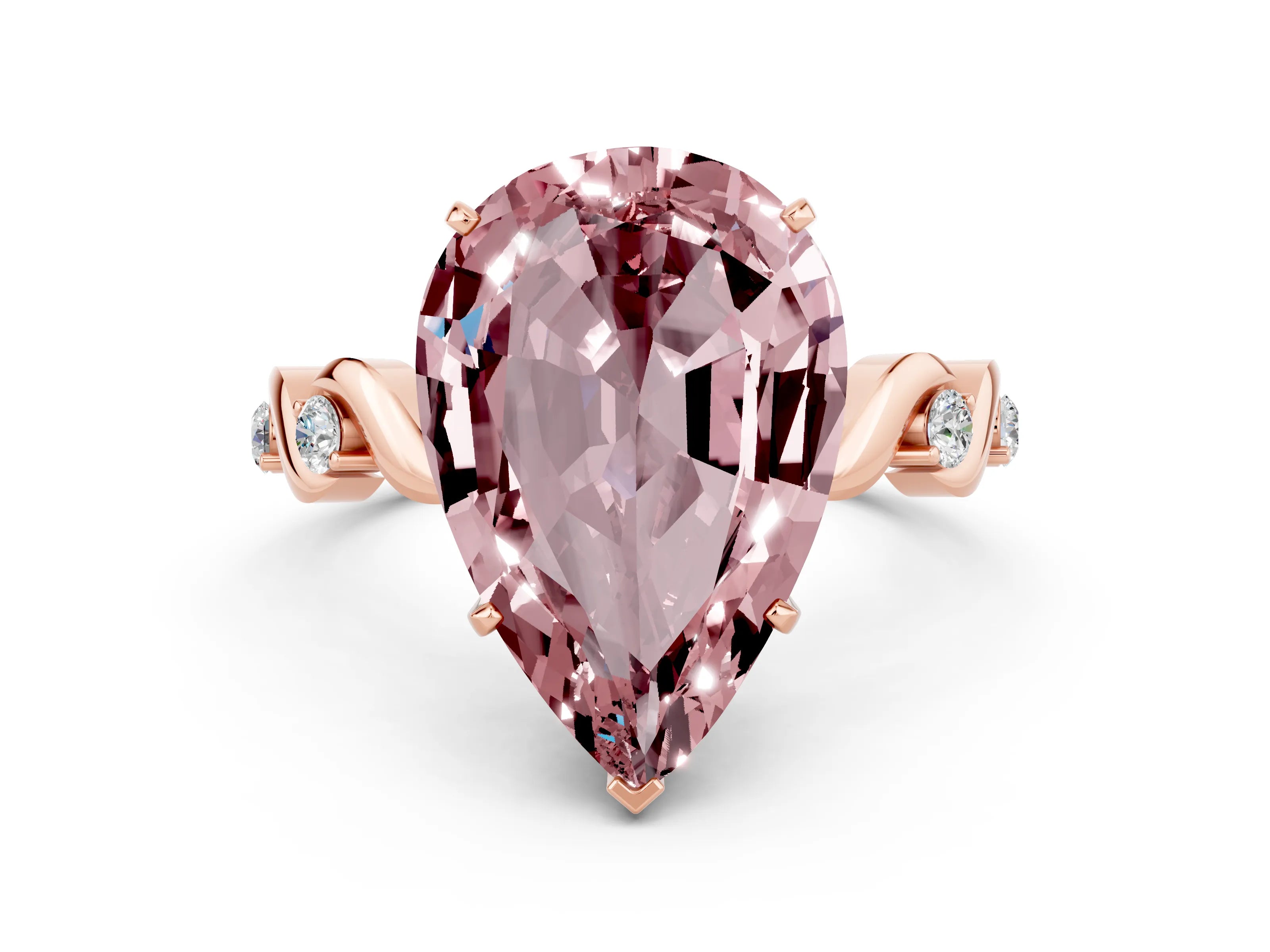 Rose gold Pear Cut Morganite Solitaire Twisted Band with Round  Accents and Prong Setting_20
