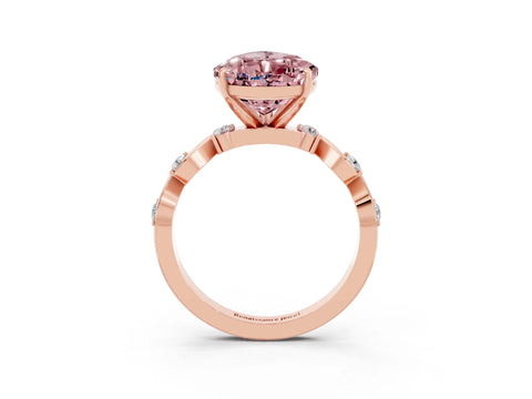 Rose gold Pear Cut Morganite Solitaire Twisted Band with Round  Accents and Prong Setting_23