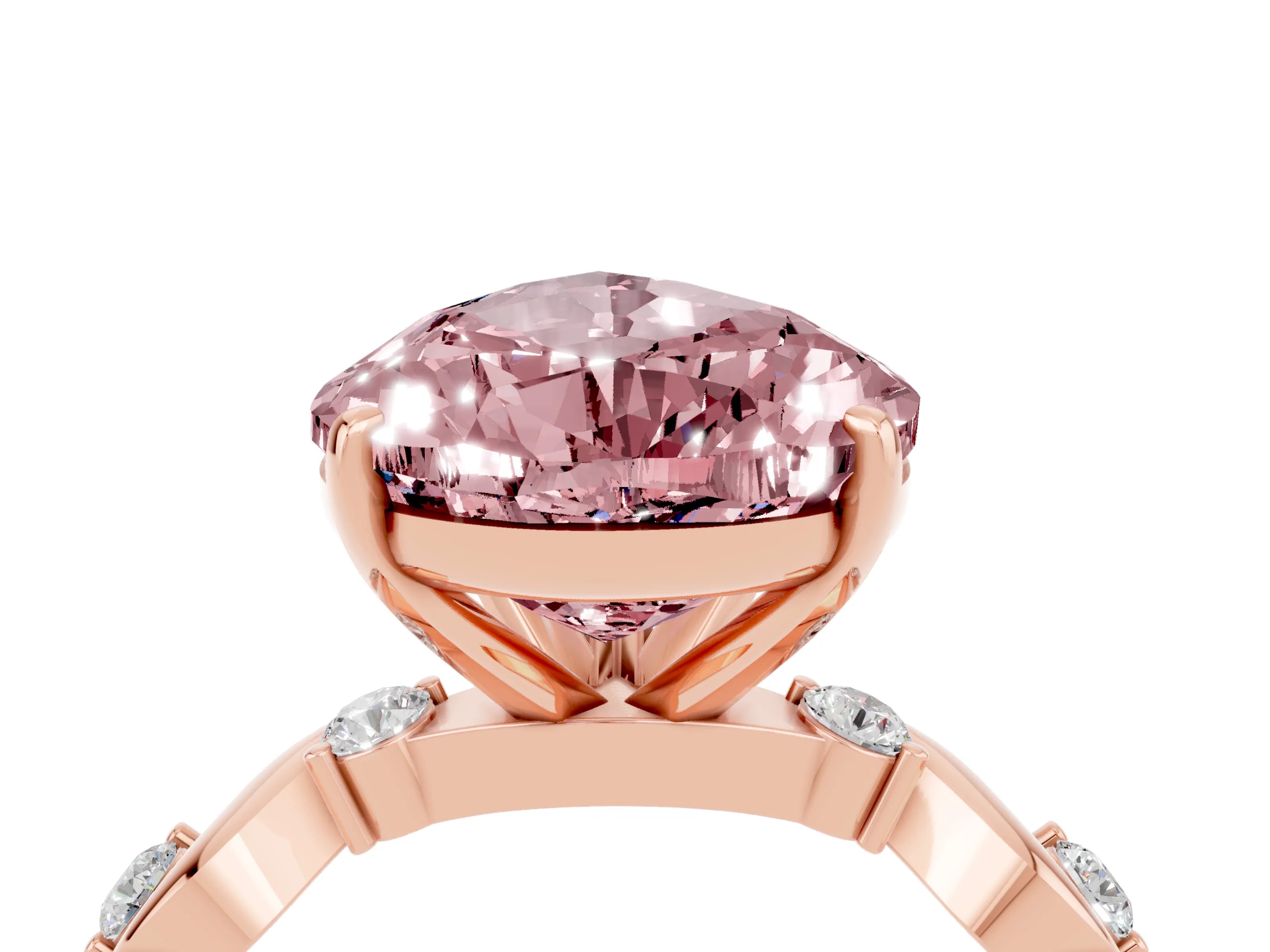 Rose gold Pear Cut Morganite Solitaire Twisted Band with Round  Accents and Prong Setting_24