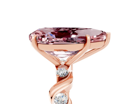 Rose gold Pear Cut Morganite Solitaire Twisted Band with Round  Accents and Prong Setting_25