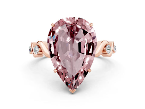 Rose gold Pear Cut Morganite Solitaire Twisted Band with Round  Accents and Prong Setting_37
