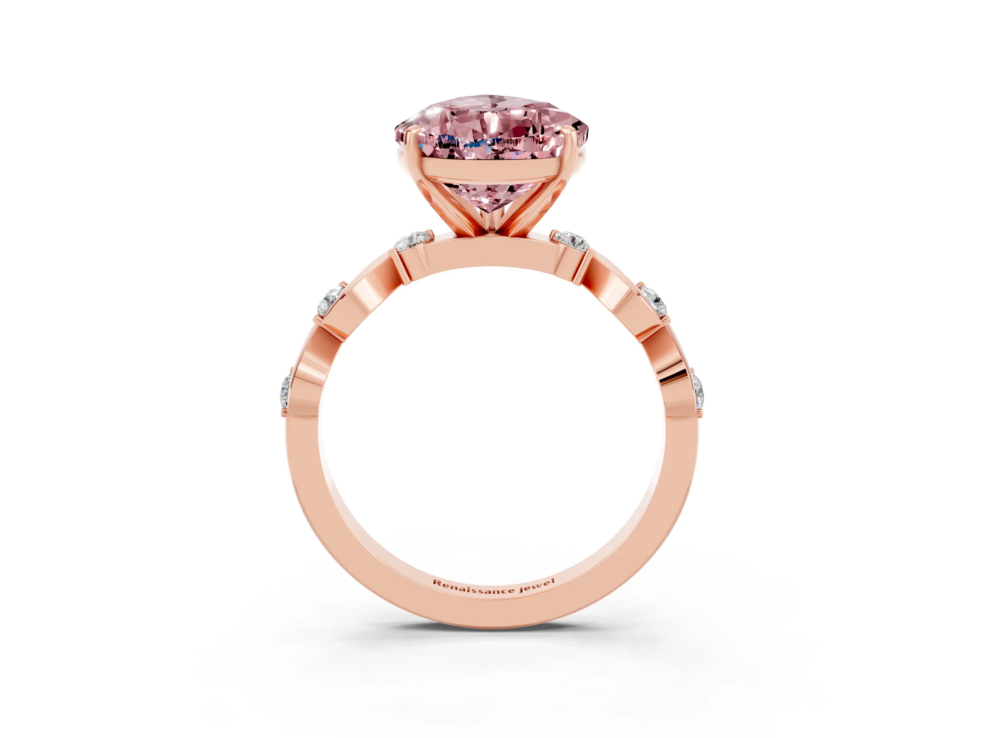 Rose gold Pear Cut Morganite Solitaire Twisted Band with Round  Accents and Prong Setting_40
