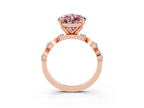 Rose gold Pear Cut Morganite Solitaire Twisted Band with Round  Accents and Prong Setting_40