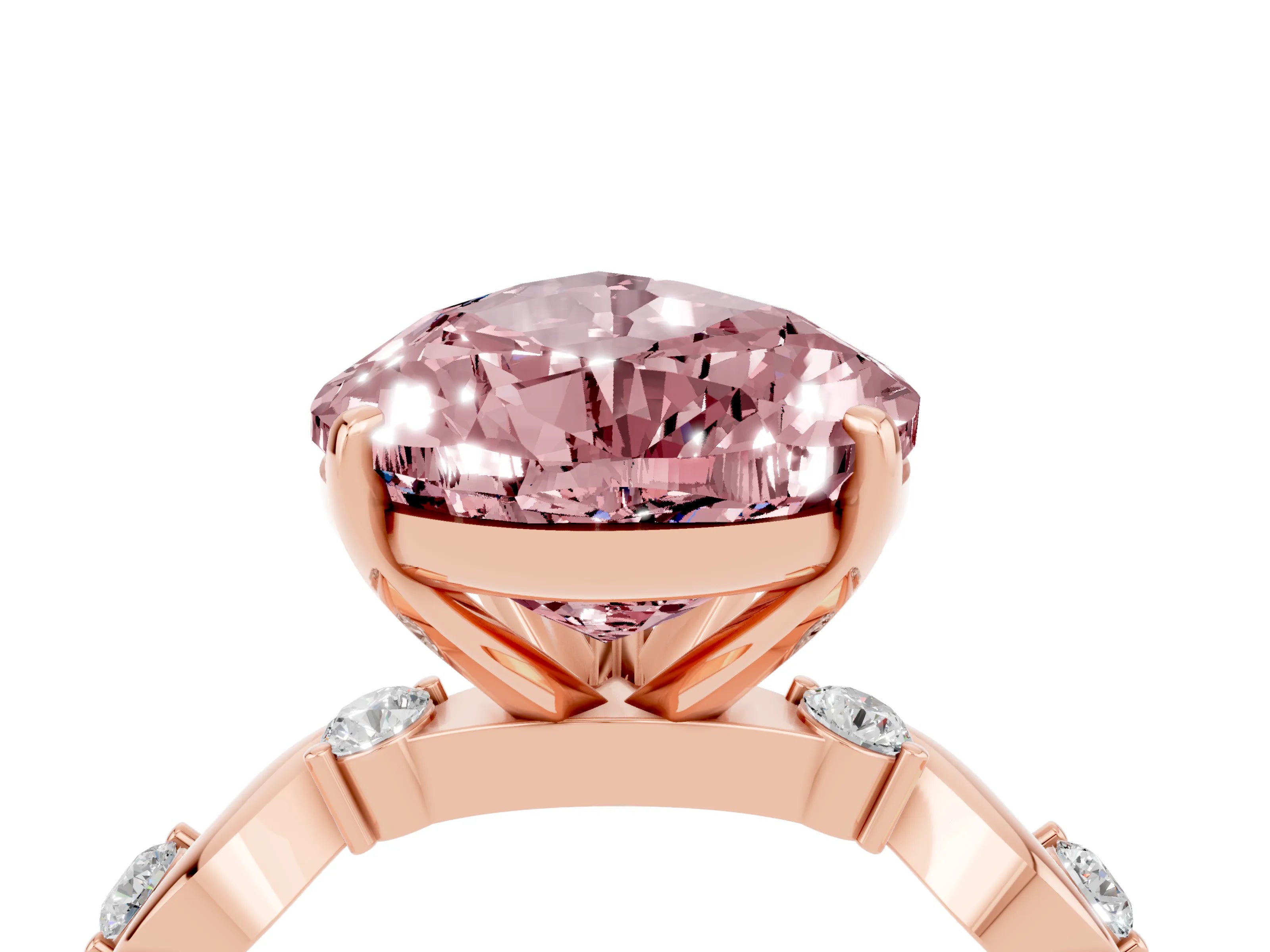 Rose gold Pear Cut Morganite Solitaire Twisted Band with Round  Accents and Prong Setting_41
