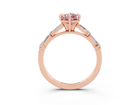 Rose gold Pear Cut Morganite Solitaire with Side Baguettes and Channel Set Band_3