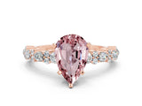 Rose gold Pear Cut Morganite Solitaire with Side Stones, Pave Band, Four-Prong Setting_24