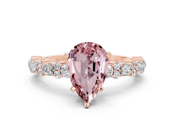 Rose gold Pear Cut Morganite Side Stone Solitaire Ring with Round  and Four-Prong Setting