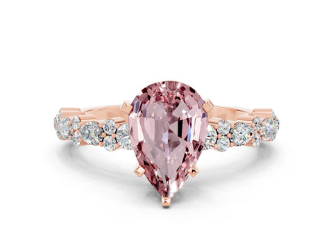 Rose gold Pear Cut Morganite Solitaire with Side Stones, Pave Band, Four-Prong Setting_24