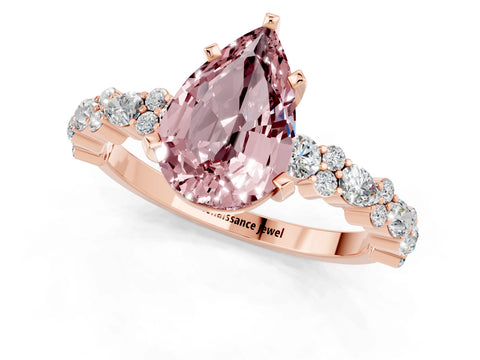 Rose gold Pear Cut Morganite Solitaire with Side Stones, Pave Band, Four-Prong Setting_25