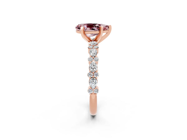 Rose gold Pear Cut Morganite Side Stone Solitaire Ring with Round  and Four-Prong Setting