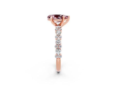 Rose gold Pear Cut Morganite Solitaire with Side Stones, Pave Band, Four-Prong Setting_26
