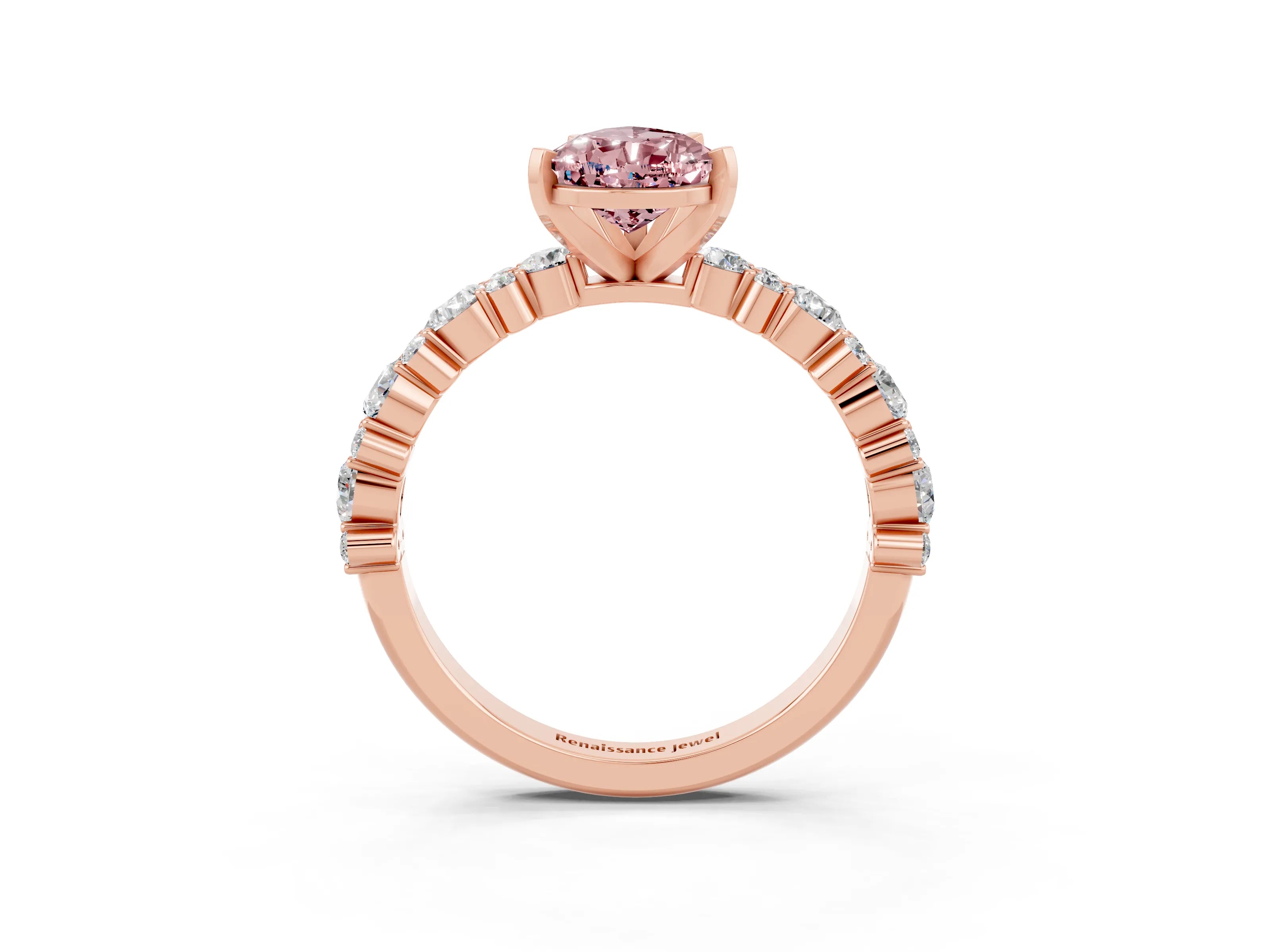 Rose gold Pear Cut Morganite Solitaire with Side Stones, Pave Band, Four-Prong Setting_27