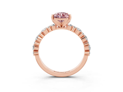 Rose gold Pear Cut Morganite Solitaire with Side Stones, Pave Band, Four-Prong Setting_27