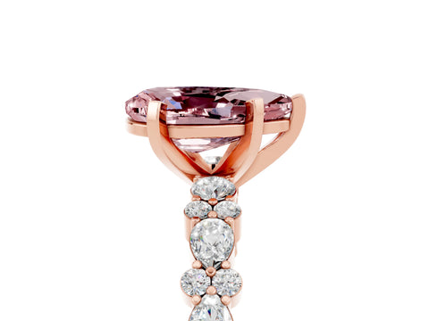 Rose gold Pear Cut Morganite Solitaire with Side Stones, Pave Band, Four-Prong Setting_29