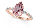 Rose gold Pear Cut Morganite Solitaire with Side Stones on a Pavé Band and Four-Prong Setting_1