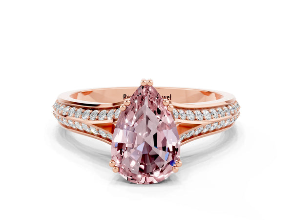 Rose gold Pear Cut Morganite Split Shank Engagement Ring with Pavé Band