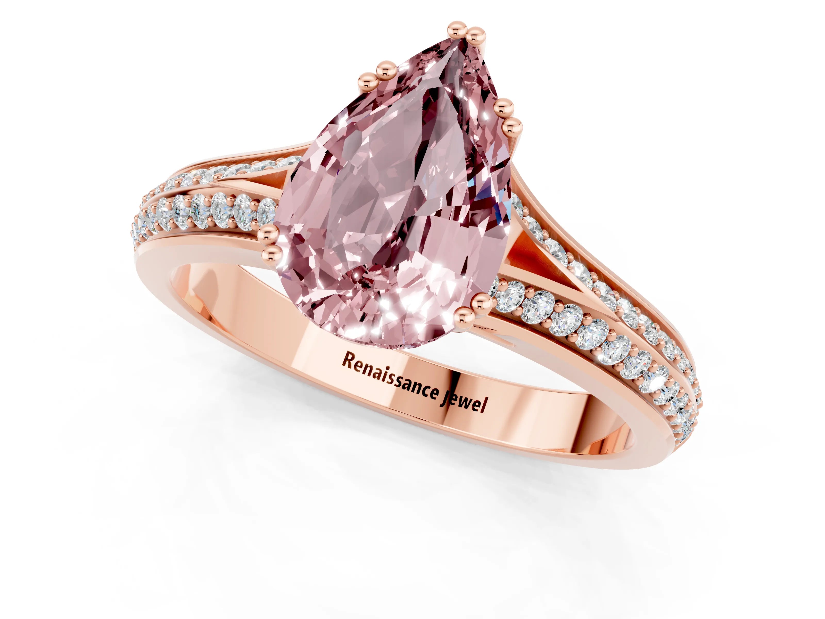 Rose gold Pear Cut Morganite Split Shank Engagement Ring with Pavé Band_1