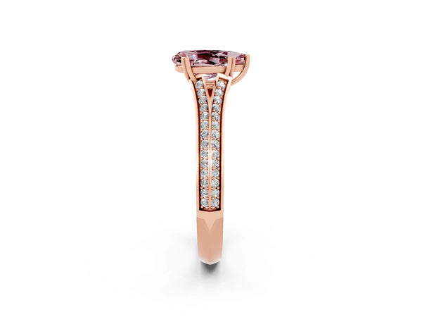 Rose gold Pear Cut Morganite Split Shank Engagement Ring with Pavé Band
