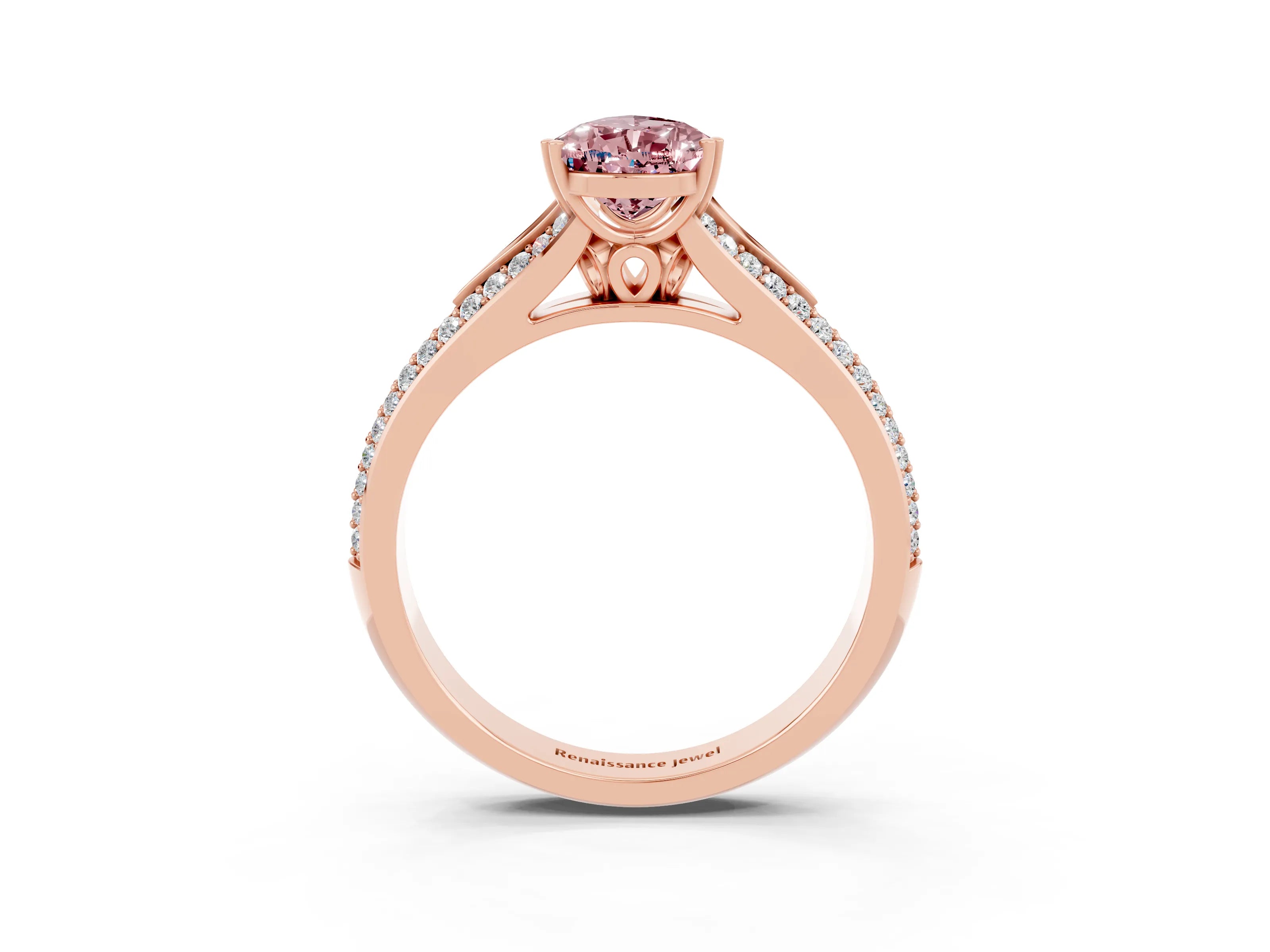 Rose gold Pear Cut Morganite Split Shank Engagement Ring with Pavé Band_3