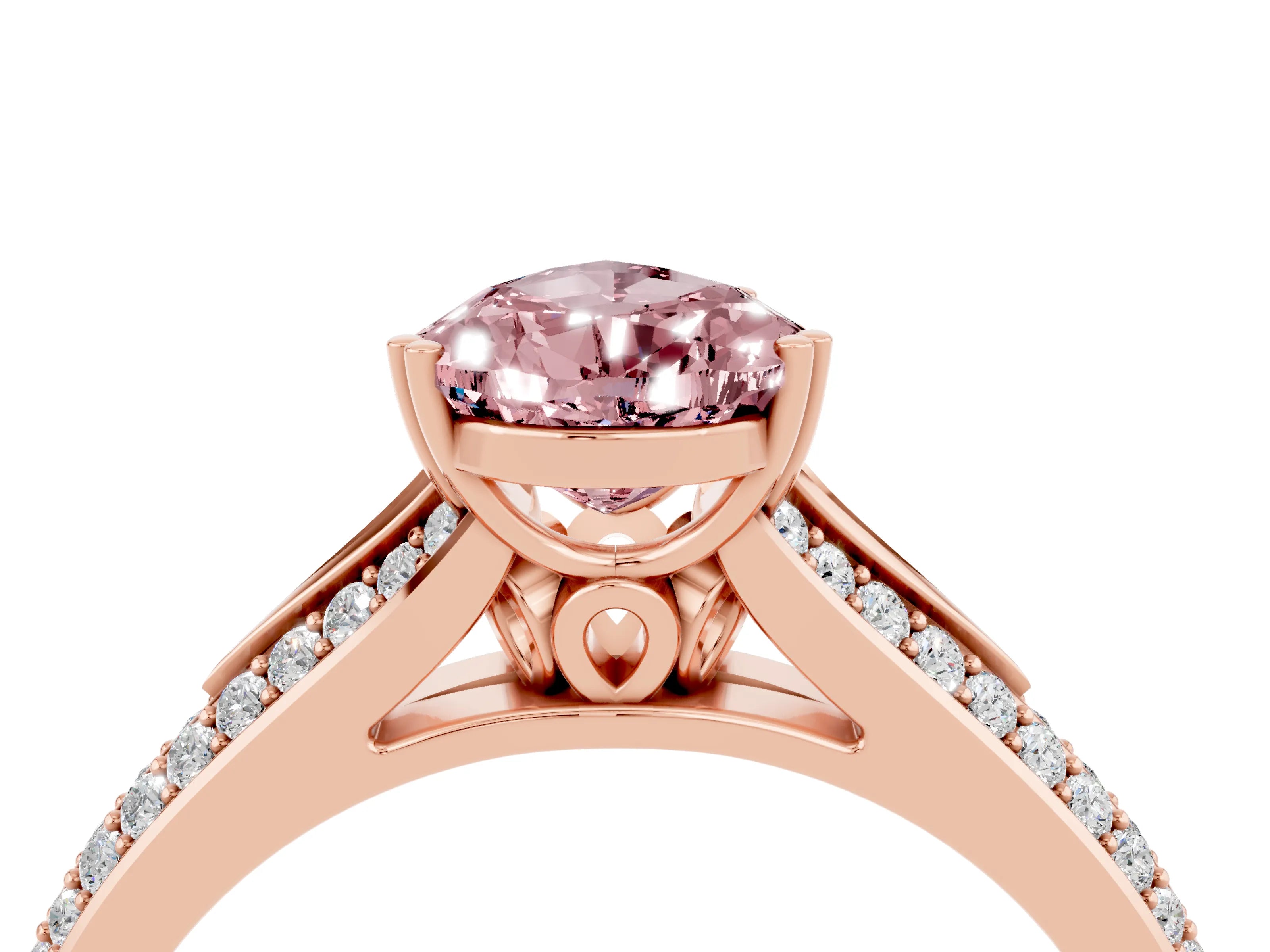 Rose gold Pear Cut Morganite Split Shank Engagement Ring with Pavé Band_4