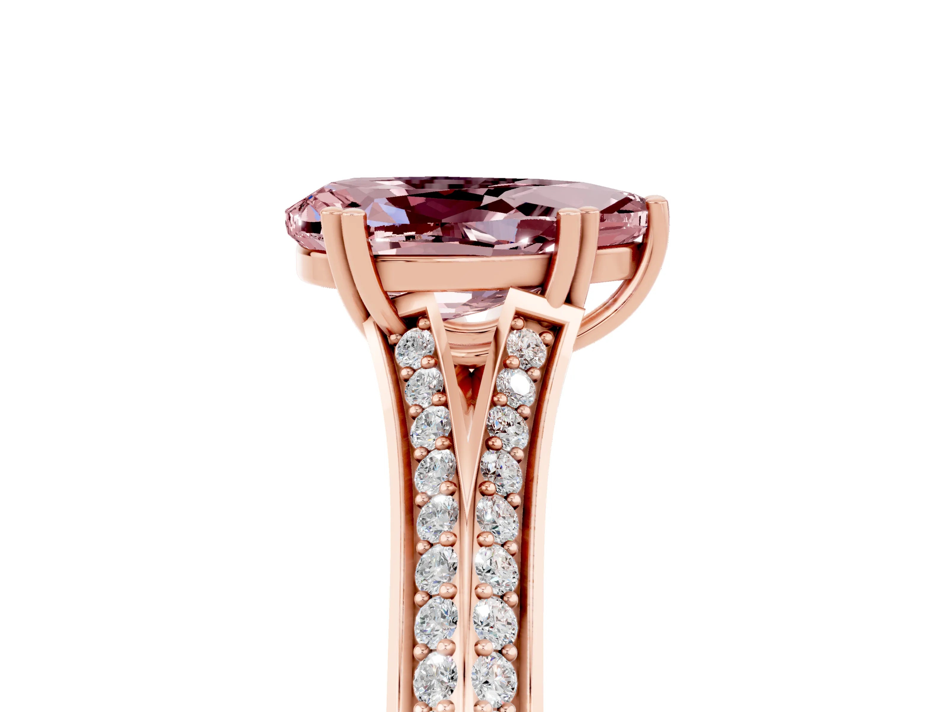 Rose gold Pear Cut Morganite Split Shank Engagement Ring with Pavé Band_5