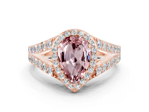 Rose gold Pear Cut Morganite Split Shank Halo Ring with Four-Prong Setting_12