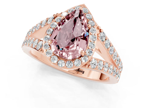 Rose gold Pear Cut Morganite Split Shank Halo Ring with Four-Prong Setting_13