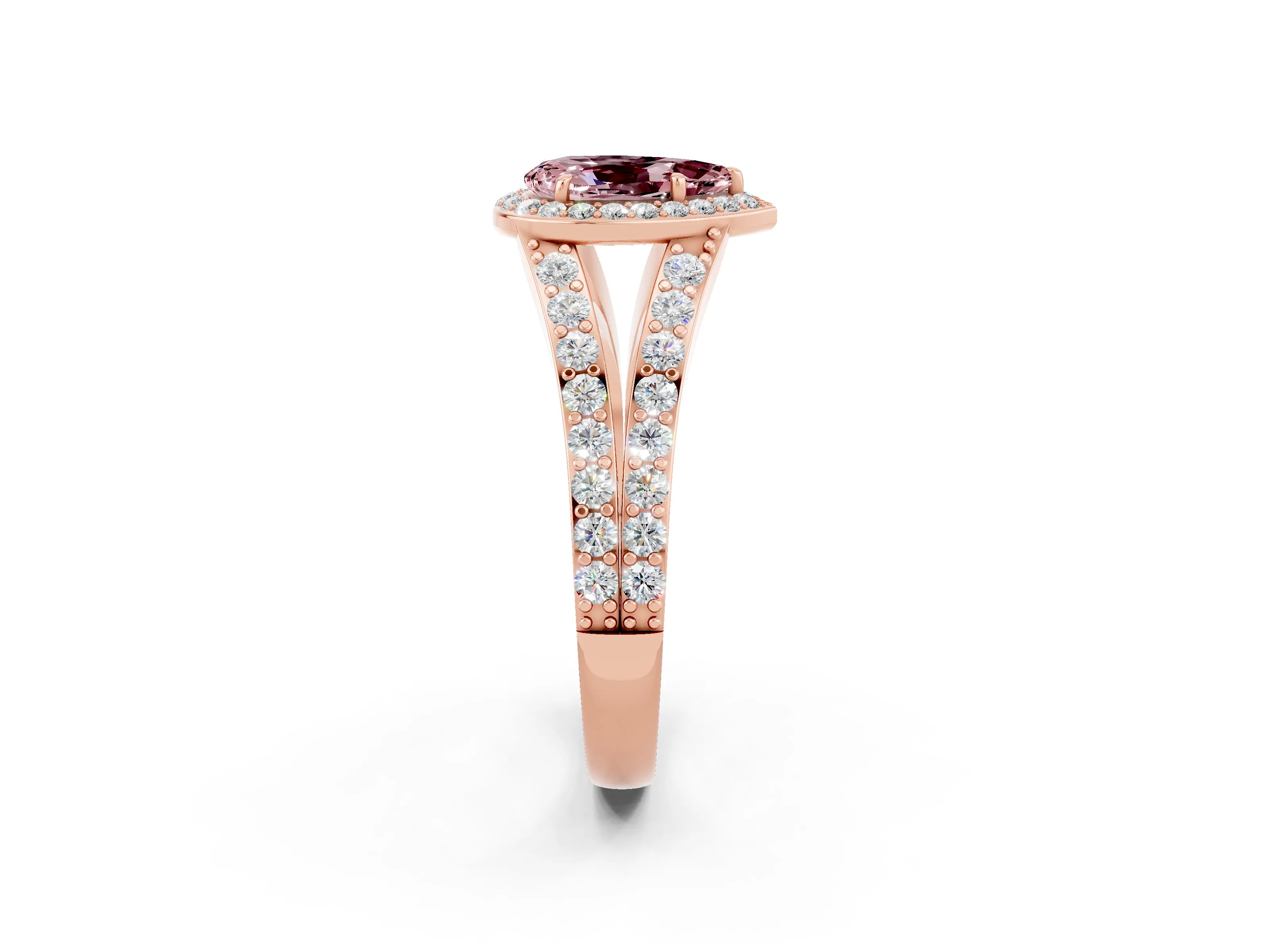 Rose gold Pear Cut Morganite Split Shank Halo Ring with Four-Prong Setting_14