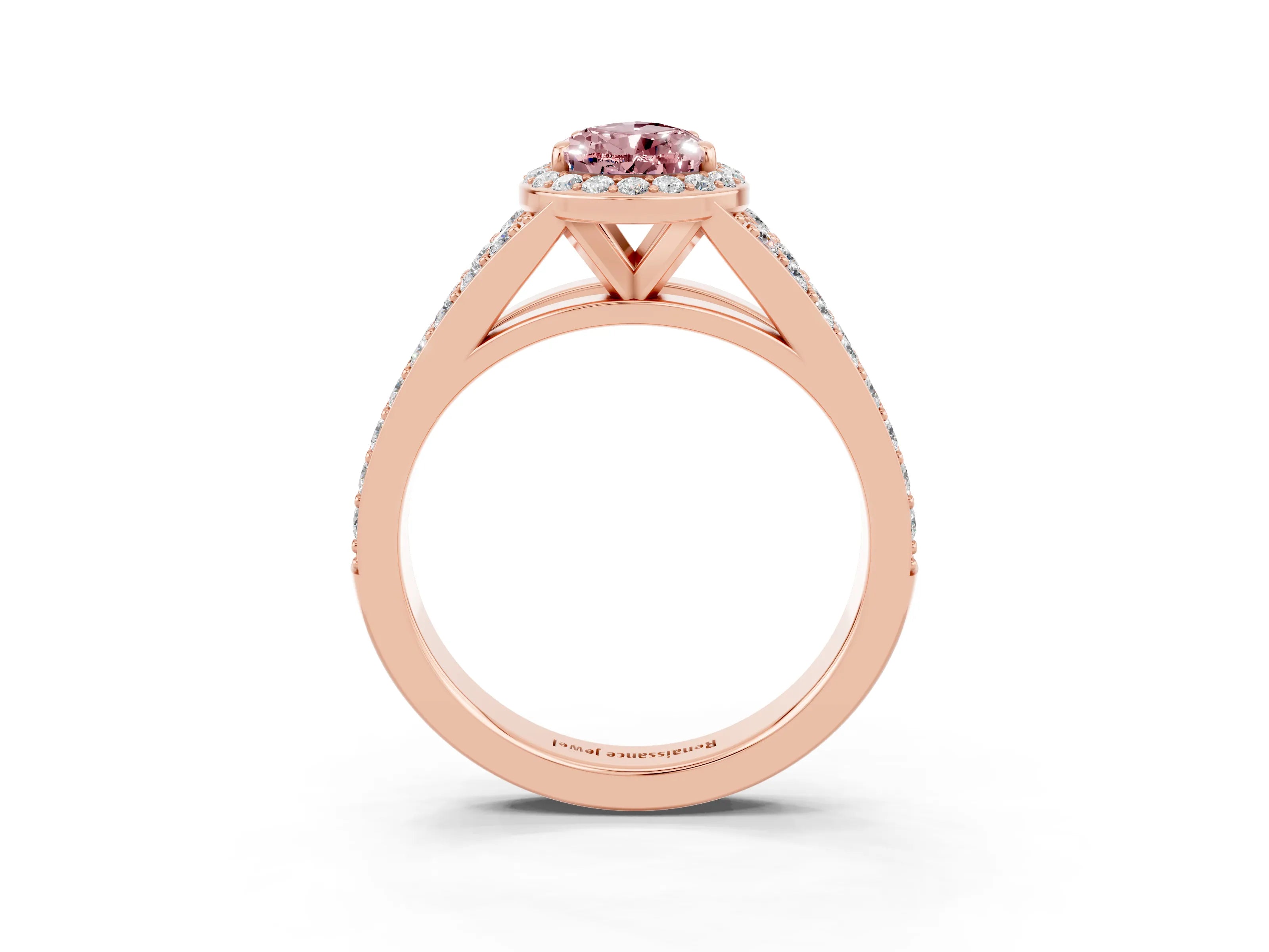 Rose gold Pear Cut Morganite Split Shank Halo Ring with Four-Prong Setting_15