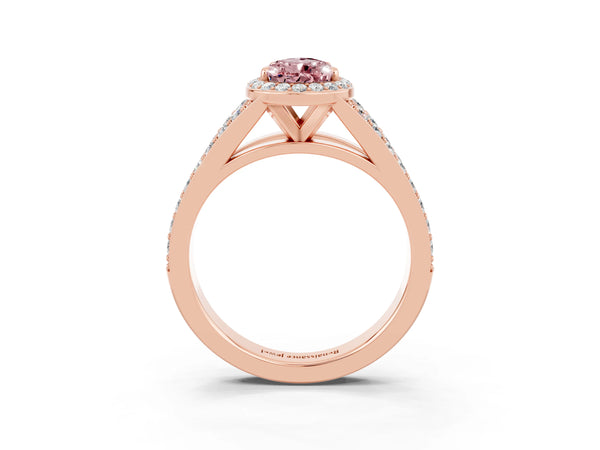Rose gold Pear Cut Morganite Split Shank Halo Ring with Four-Prong Setting