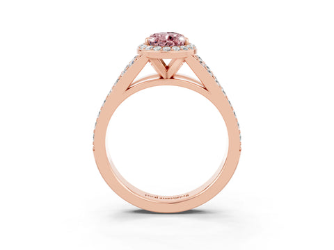 Rose gold Pear Cut Morganite Split Shank Halo Ring with Four-Prong Setting_15